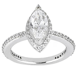 Natural  Marquise Cut Halo Diamond Ring With Accent 1.5 Carat White Gold 14K
