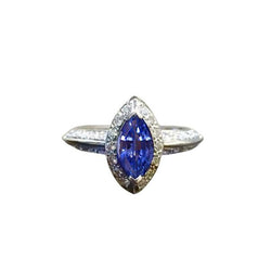 Marquise Cut Sri Lanka Blue Sapphire Round Diamond Ring Gold 2.75 Ct