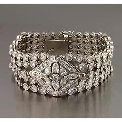 Real  Marquise Round Diamond Carpet Bracelet 19 Carats White Gold Jewelry