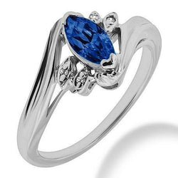 Marquise Sapphire With Round Diamonds 2.20 Ct. Ring White Gold 14K
