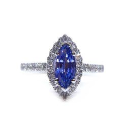 Marquise Shape Sri Lanka Blue Sapphire Round Natural Earth Mined Diamond Ring 2.60 Ct