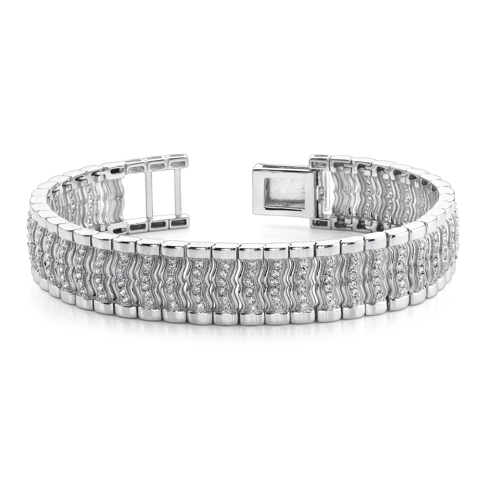 Men 14K White Gold Round Cut 12.50 Carats Diamond Bracelet Mens Bracelet