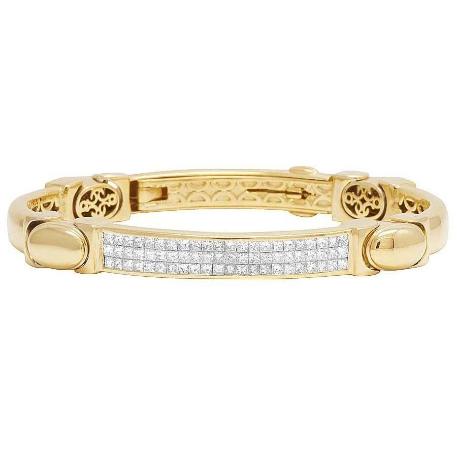 Men 3.30 Carats Princess Cut Diamond Bracelet Yellow Gold 14K Mens Bracelet