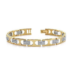 Men Two Tone Gold 14K Diamond Bracelet 2.20 Carats Fine Jewelry