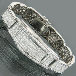 Men's Bracelet WG 14K 15.50 Carats Princess And Round Cut Diamonds