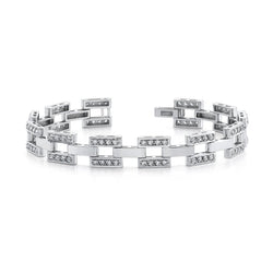 Men's Checkerboard Bracelet 9.50 Ct Round Cut Diamonds White Gold 14K