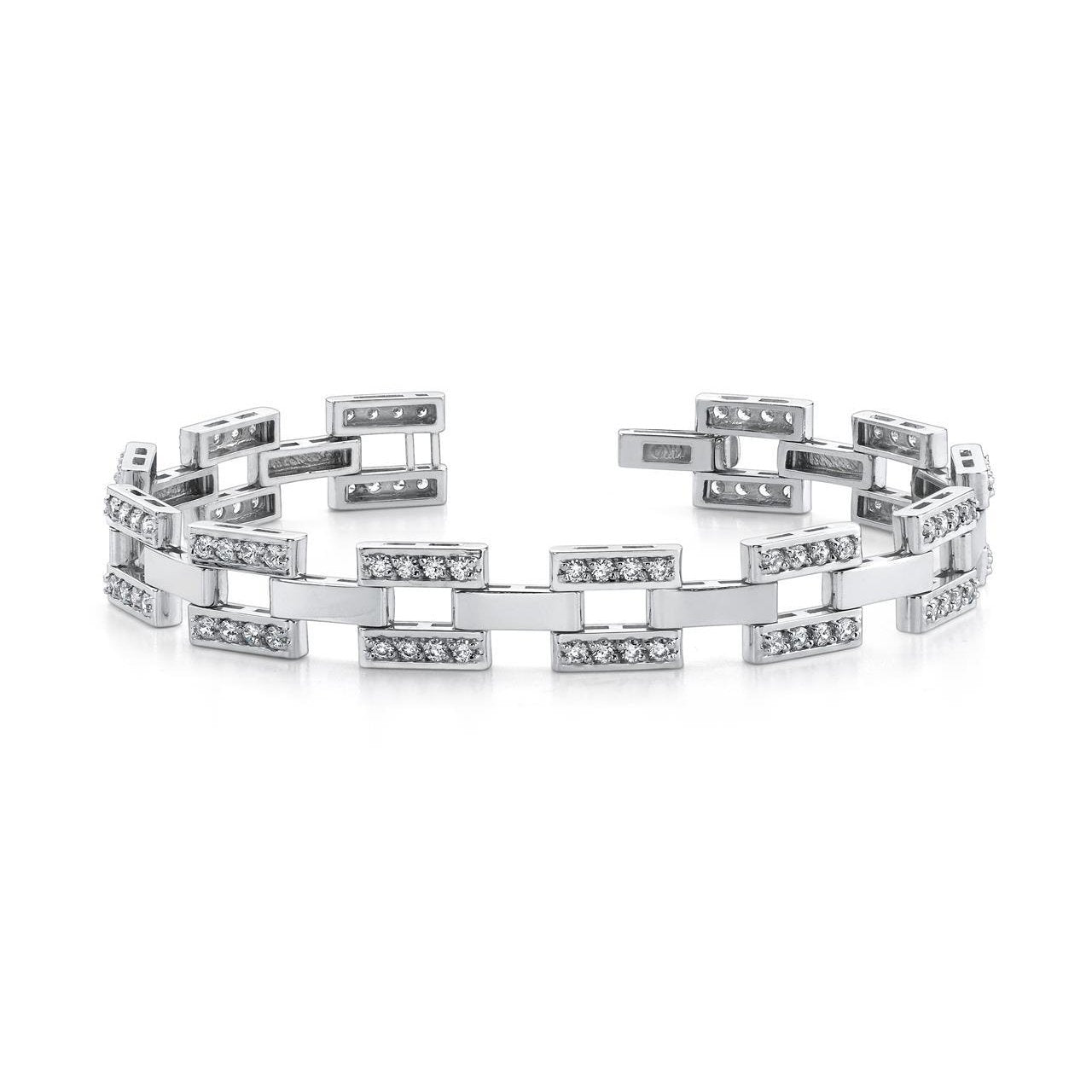 Mens Checkerboard Bracelet 9.50 Ct Round Cut Diamonds White Gold 14K Mens Bracelet