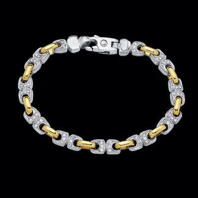 Mens Link Bracelet 3 Carats Round Cut Diamonds Two Tone Gold Mens Bracelet