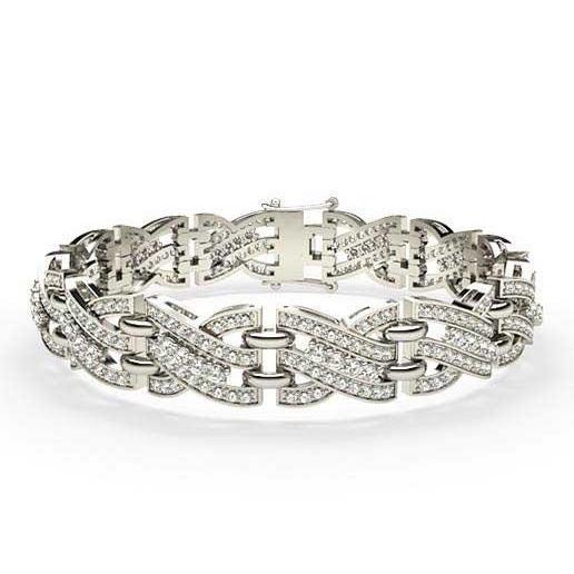 Mens Link Bracelet Round Cut 10.70 Carats Diamonds White Gold 14K Mens Bracelet