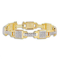 Men's Link Bracelet Small Round Cut 6.70 Carats Diamonds 14K YG