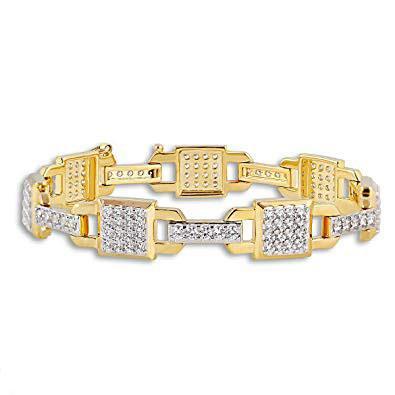 Men'S Link Bracelet Small Round Cut 6.70 Carats Diamonds 14K Yg Mens Bracelet