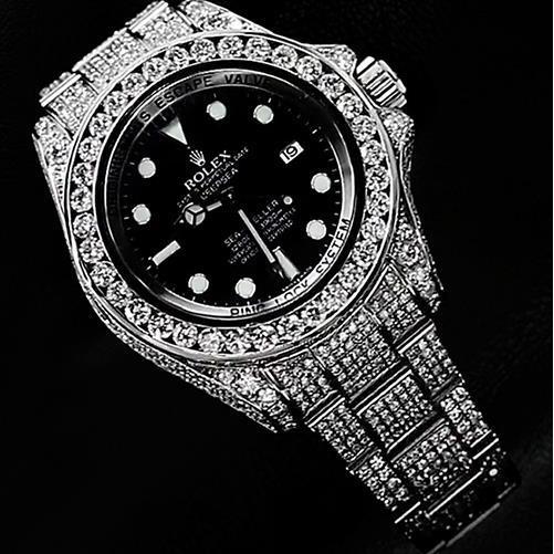 Mens Rolex Watch 30 Ct. Iced Out Custom Diamond Covered Black Dial Rolex