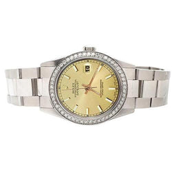 Midsize Rolex Stick Dial Ss Oyster Bracelet Diamond Bezel Watch