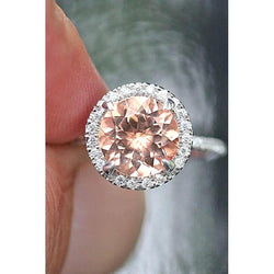 Halo Morganite And Diamonds 15.50 Carats Ring White Gold 14K