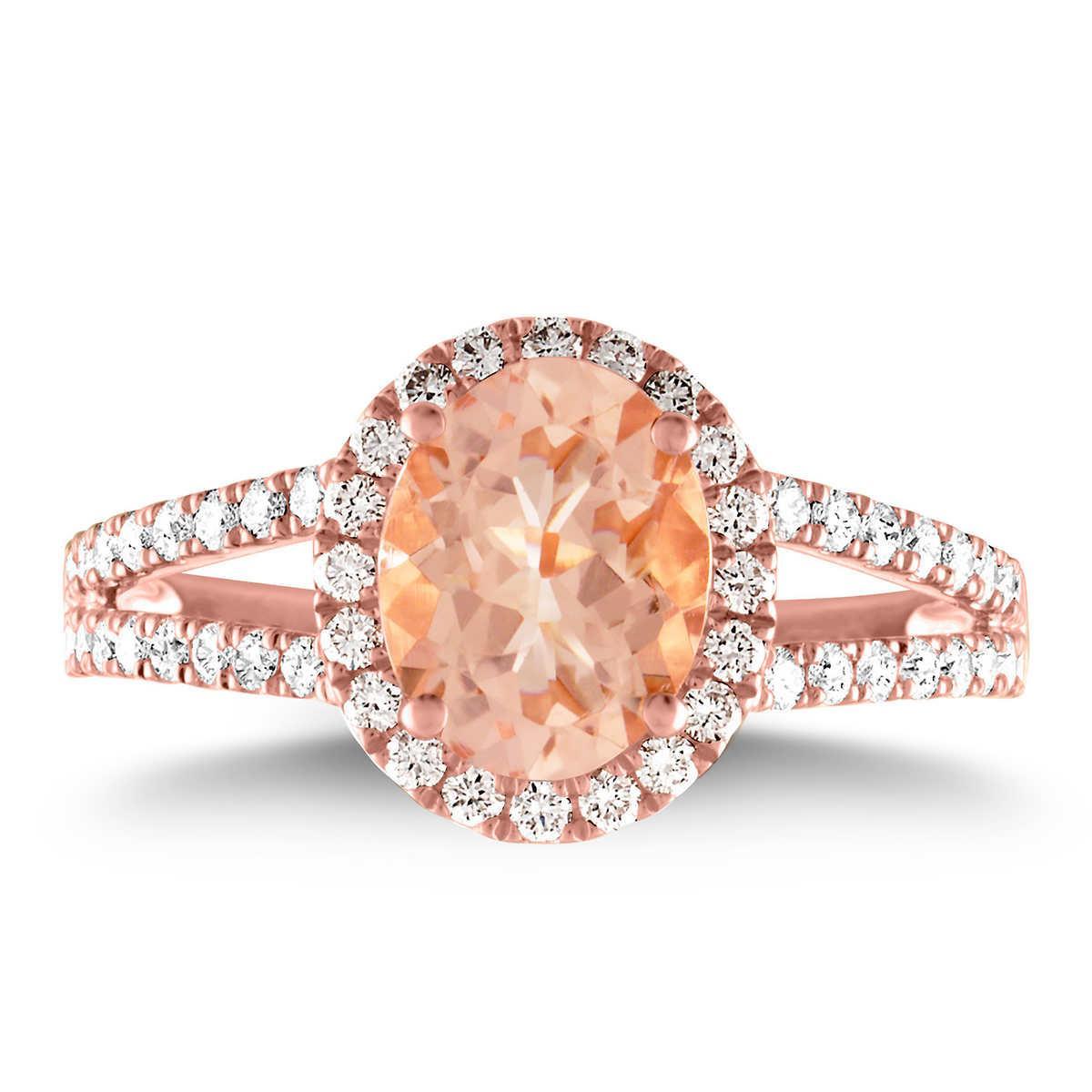 Elegant Woman's Morganite And Diamonds   Ring Rose Gold  Gemstone Ring