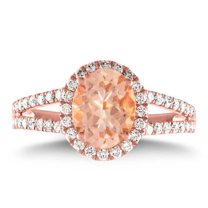 Elegant Woman's Morganite And Diamonds   Ring Rose Gold  Gemstone Ring