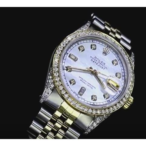 Mother Of Pearl Dial Rolex Dj Watch Custom Diamond Bezel Ss & Gold Watch Bezel