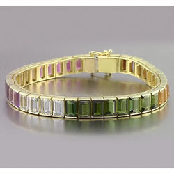 Multi Color Sapphire Emerald Bracelet 40 Carats Yellow Gold Jewelry