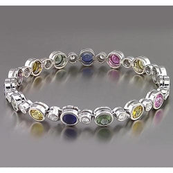 Multi Color Sapphire Tennis Bracelet Bezel 22.50 Carats Women Jewelry