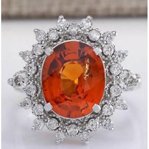 Natural Mandarin Garnet With Diamonds  Fancy Lady’s  Ring White Gold   Gemstone Ring