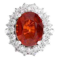 Mandarin Garnet With Natural Earth Mined Diamonds 12.25 Ct Ring White Gold 14K
