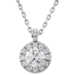 Round Diamond Halo Necklace Pendant With Chain 1.60 Carat WG 14K