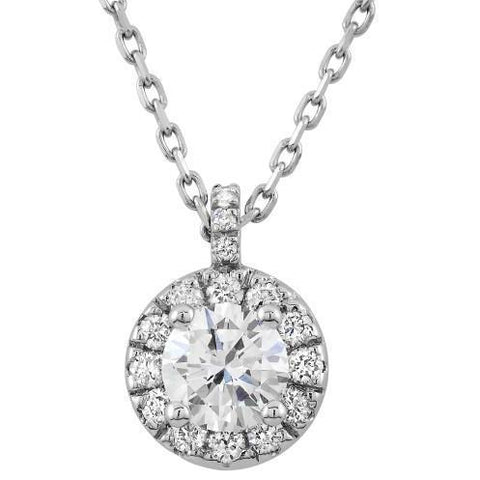 Necklace Pendant With Chain 1.60 Carats Round Cut Diamonds White Gold 14K Pendant