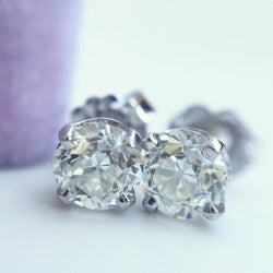 Old Mine Cut 2.5 Ct Genuine Natural Earth Mined Diamonds Studs Earrings White Gold 14K Prong Set