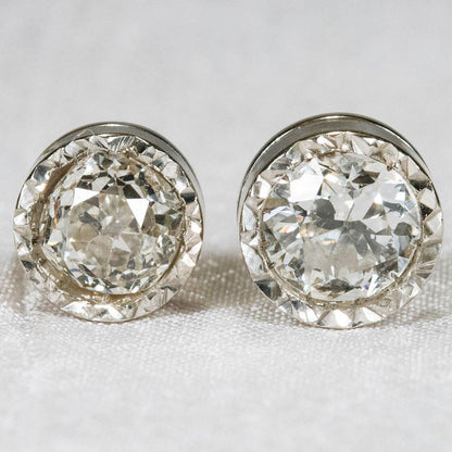 Old Mine Cut 4 Ct Diamonds Ladies Studs Earrings White Gold Stud Earrings