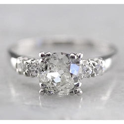 Real  Old Miner Cushion Engagement Diamond Ring 2 Carats White Gold 14K