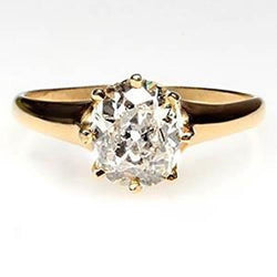 Old Miner Solitaire Diamond Wedding Ring 3 Carats Yellow Gold 14K
