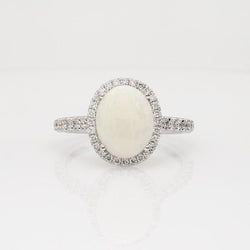 Opal And Diamonds 11.20 Carats Anniversary Ring 14K White Gold