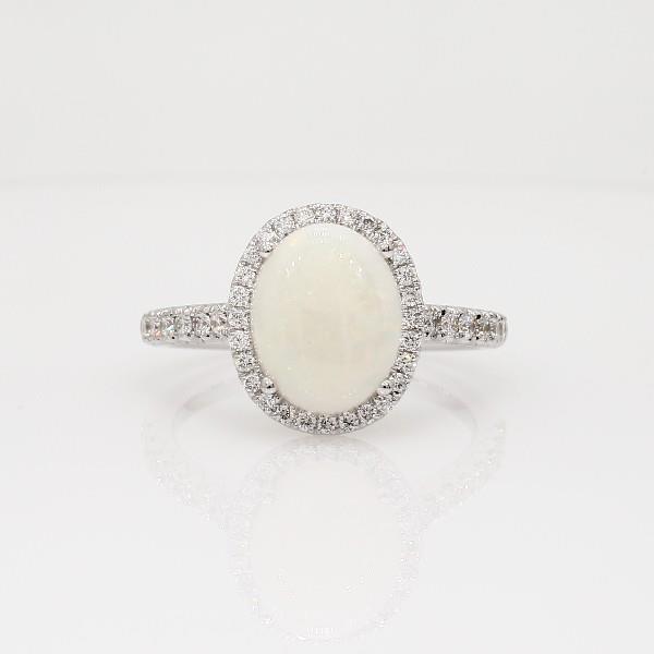 Opal And Diamonds   Lady’s Brilliant Engagement  Anniversary Ring   White Gold Gemstone Ring
