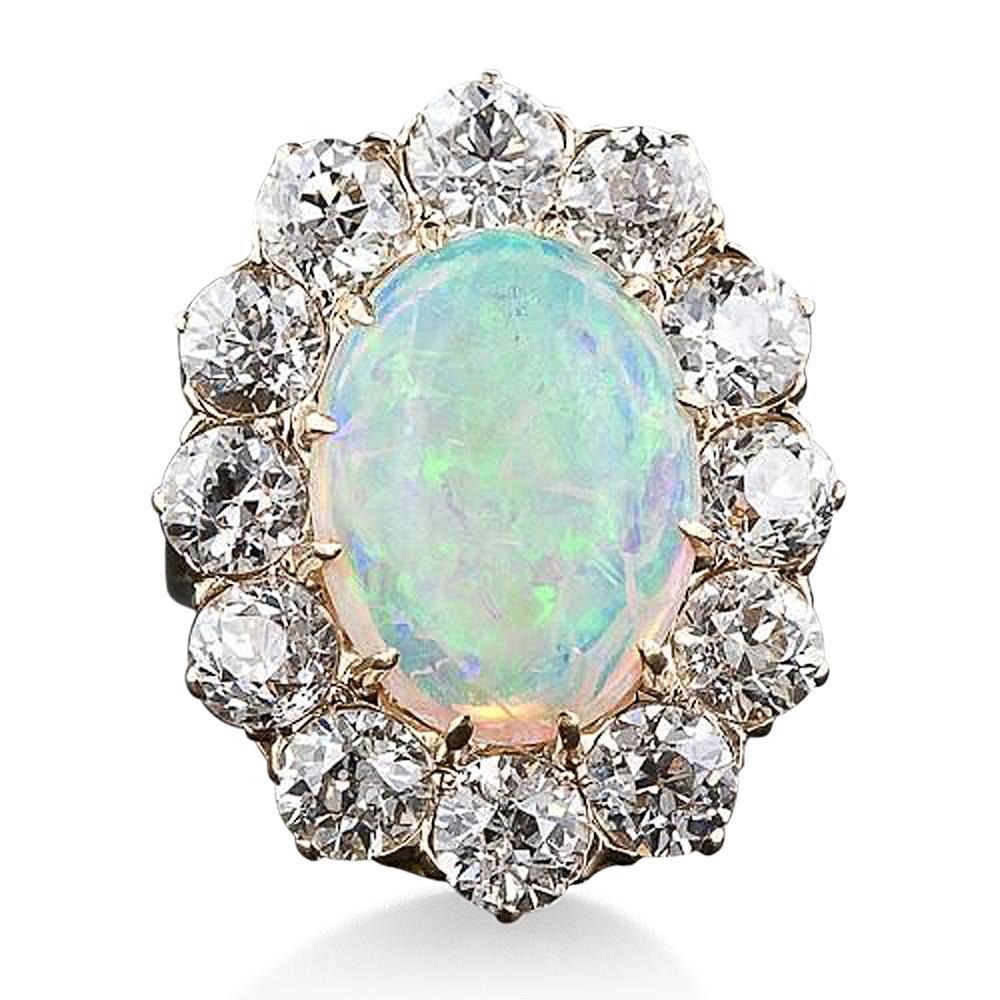 Opal And Diamonds Sparkling  Anniversary Ring White Gold   New Gemstone Ring