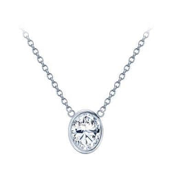 Oval 1 Carat Bezel Set Diamond Pendant Necklace With Chain WG 14K