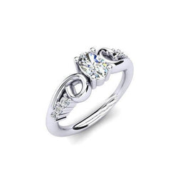 Real  Oval And Round Cut 1.50 Carats Diamond Engagement Ring White Gold 14K