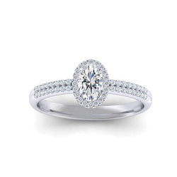 Oval And Round 1.77 Carats Natural Earth Mined Diamond Halo Ring 14K White Gold