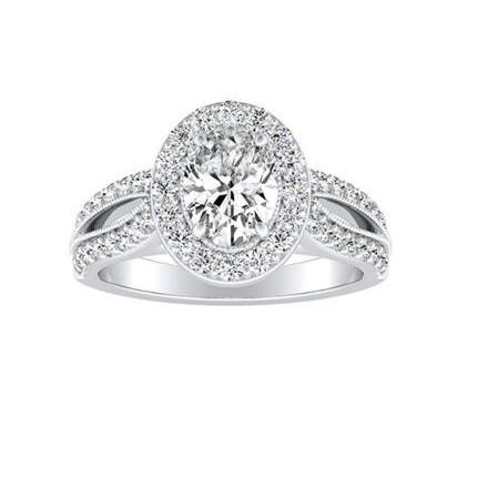 Oval And Round Cut 3.50 Carats Diamonds Halo Ring Gold White 14K Halo Ring