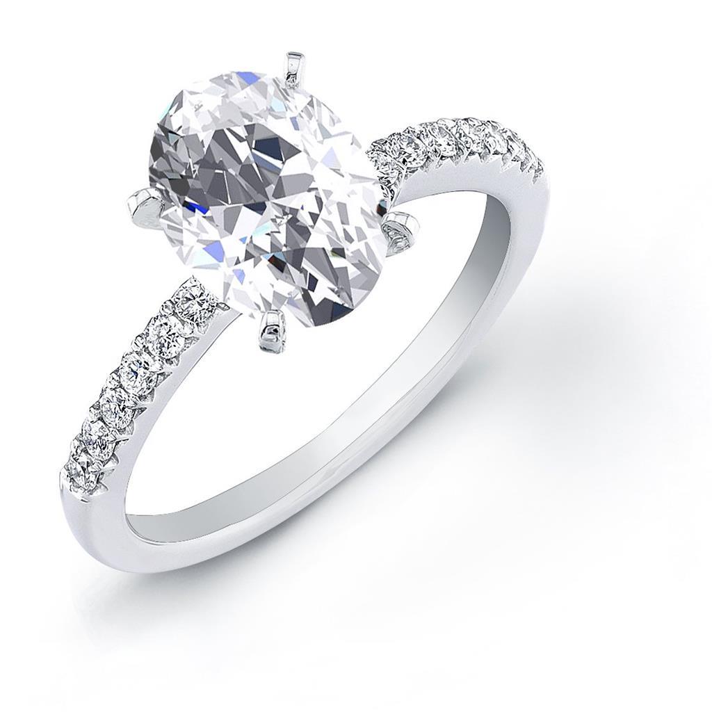 Oval And Round Engagement White Gold Diamond Solitaire Ring with Accents