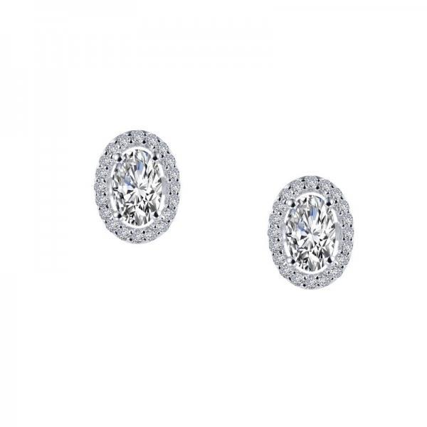 Oval And Round Cut 3.90 Carats Diamonds Studs Halo Earrings White Gold Studs- Halo