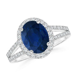 Oval And Round Cut 3.90 Ct Sapphire And Diamond Ring White Gold 14K