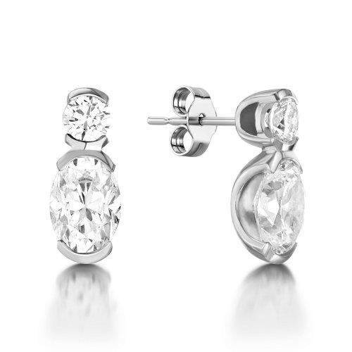 Oval And Round Cut Diamond Drop Earring 2.50 Carats Solid White Gold Women Jewelry Drop Earrings