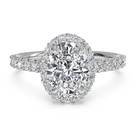 Oval And Round Cut Diamond Engagement Ring Halo White Gold 14K 2.30 Ct Halo Ring