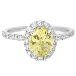 Oval & Round Cut Yellow Sapphire Diamond Ring 5 Carats White Gold 14K