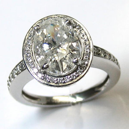 Oval And Round Diamond Engagement Ring Lady Men Gold Fine Jewelry Halo Halo Ring