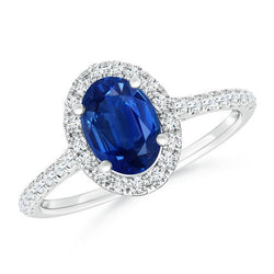 Oval Ceylon Sapphire And Diamond Ring Solid Gold 14K 3 Carats
