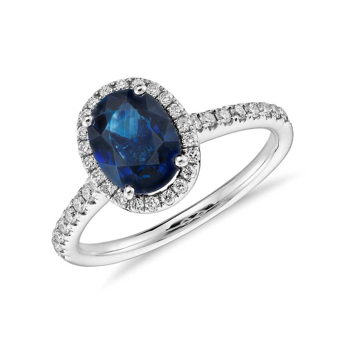 Best Quality Oval Ceylon Sapphire Ring Diamond Wedding White Gold  Gemstone Ring