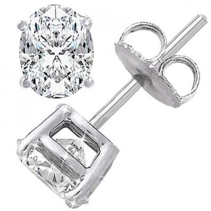 Oval Cut 3.20 Carats Diamond Ladies Stud Earring White Gold Stud Earrings