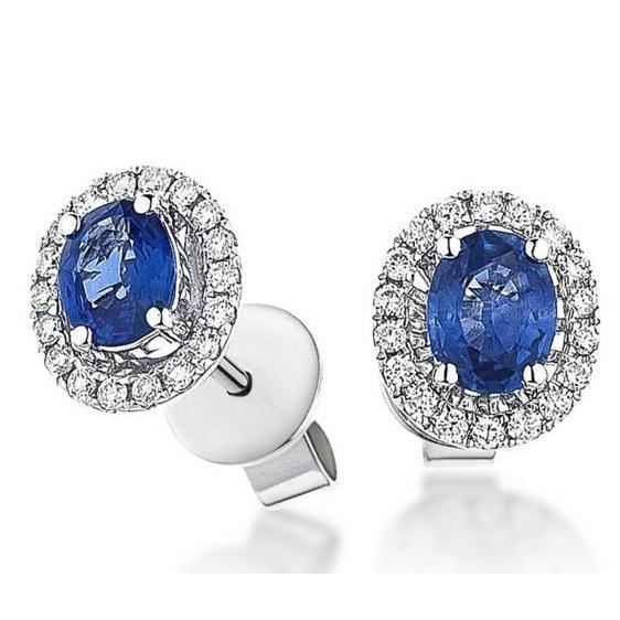 Oval Cut Ceylon Blue Sapphire And Diamonds Women Studs Halo Earring  Female new Anniversary   Gemstone Earring