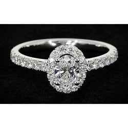 Oval Diamond Engagement Ring 1.32 Carats Halo White Gold 14K
